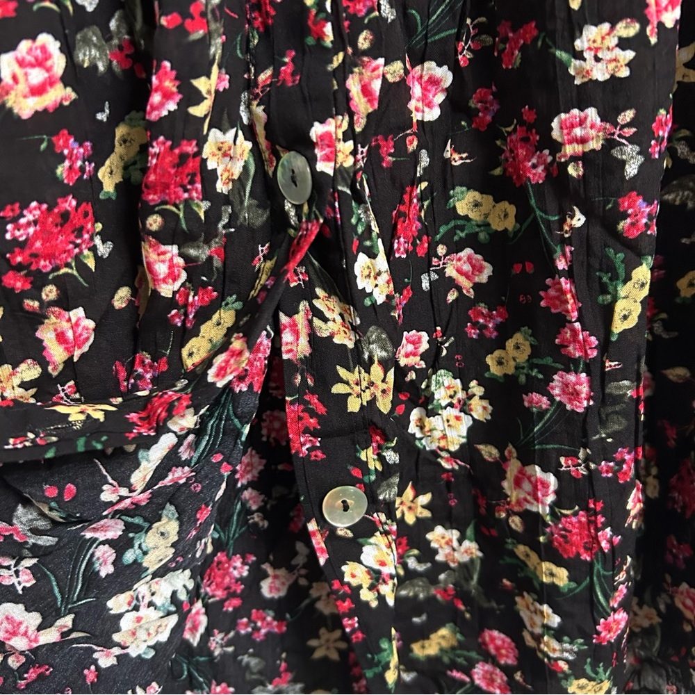 Adagio Black Floral Button Front Midi Skirt |Boho Skirt | Size Small | US 8 - Picture 4 of 5